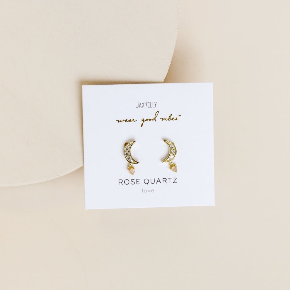 Rose Quartz Moon Drop Earring, NWT